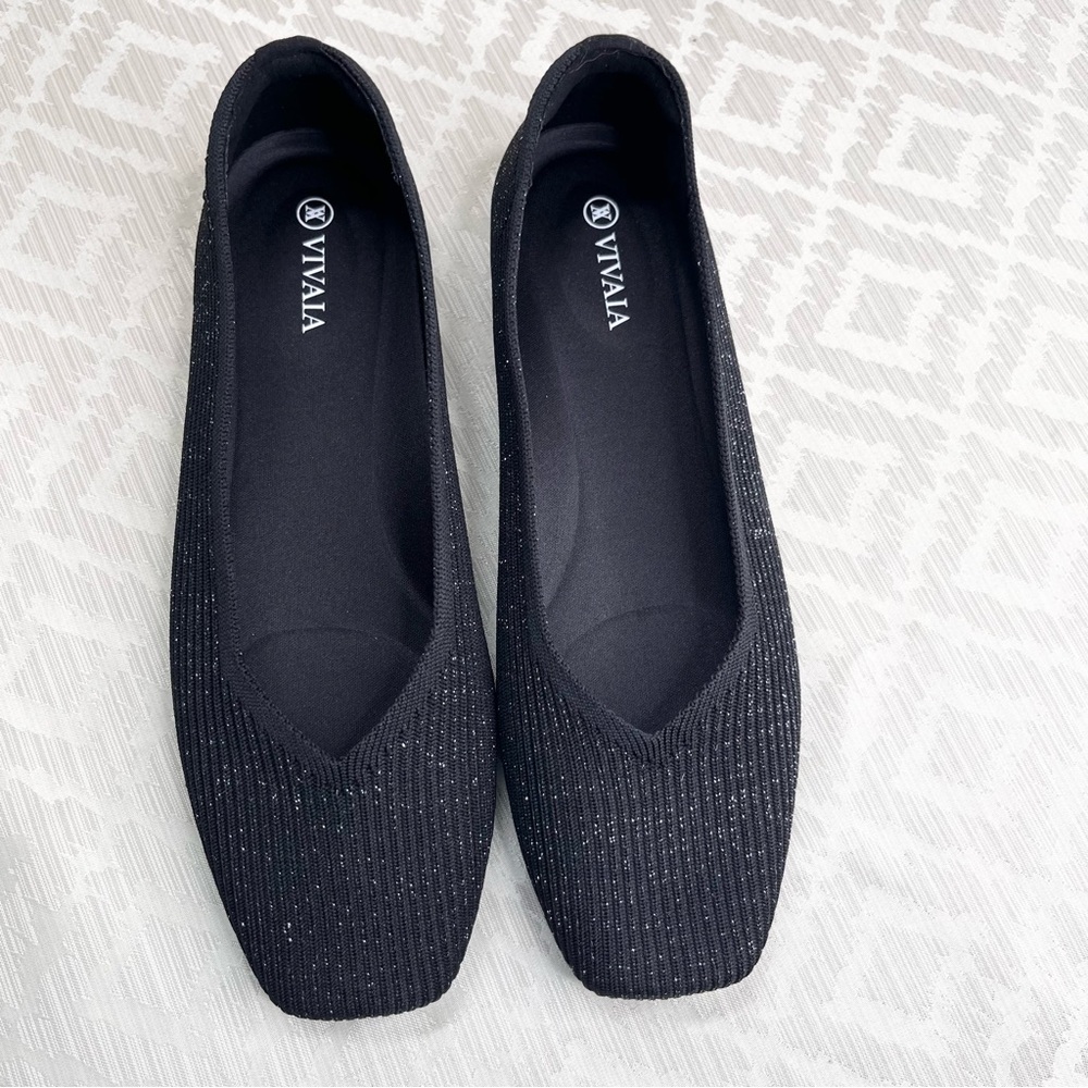 Vivaia Women’s Margot Square Toe Black Glitter Shoes Size 39.5 or 8.5 US - Picture 2 of 8